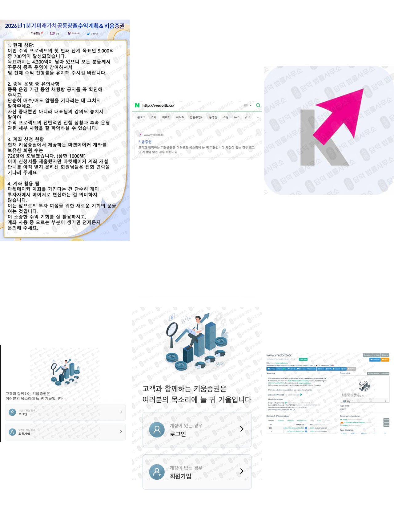 이 사진은 담덕법률사무소에서 캡쳐해둔 키움증권사칭(H1) 웹사이트 캡쳐 사진이며 URL은 kiwoomwap.com 입니다.