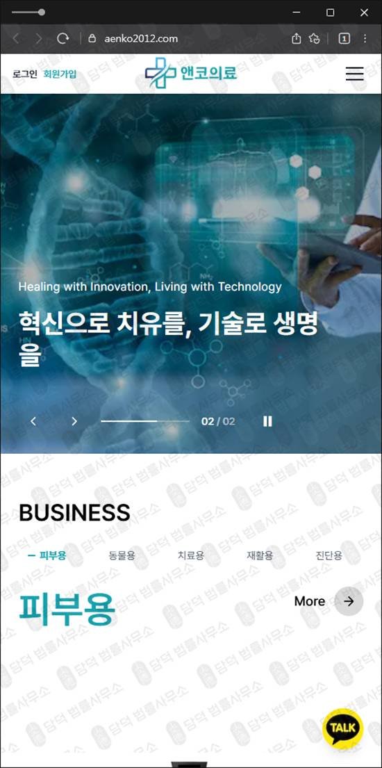 이 사진은 담덕법률사무소에서 캡쳐해둔 앤코의료 웹사이트 캡쳐 사진이며 URL은 aenko2012.com 입니다.