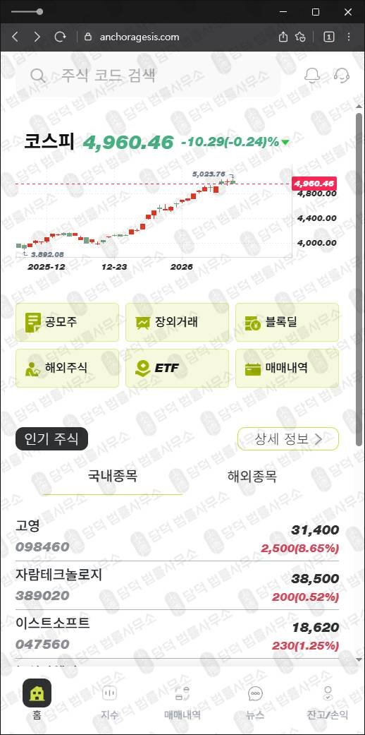 이 사진은 담덕법률사무소에서 캡쳐해둔 사칭(ANCHORAGES) 웹사이트 캡쳐 사진이며 URL은 anchoragesio.com 입니다.