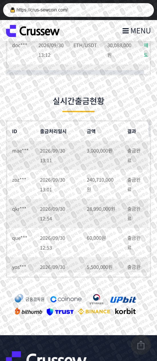 이 사진은 담덕법률사무소에서 캡쳐해둔 연계(Crussew) 웹사이트 캡쳐 사진이며 URL은 crus-sewcoin.com 입니다.