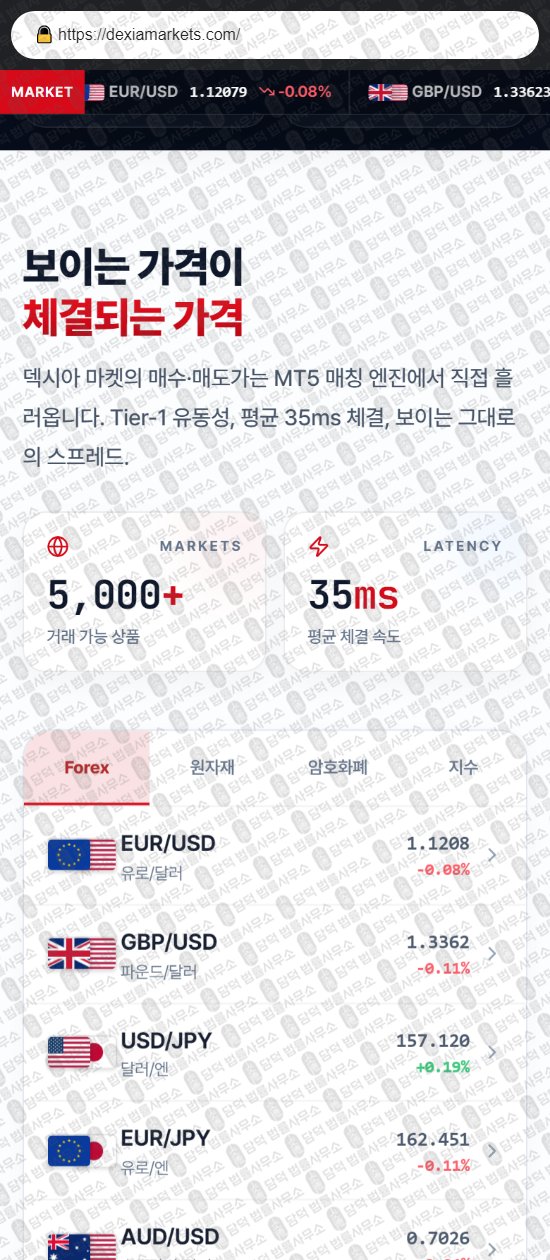 이 사진은 담덕법률사무소에서 캡쳐해둔 덱시아마켓(DEXIA Markets) 웹사이트 캡쳐 사진이며 URL은 dexiamarkets.com 입니다.