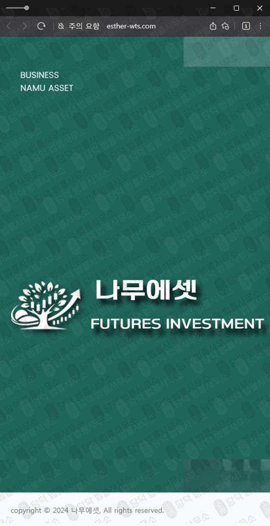 이 사진은 담덕법률사무소에서 캡쳐해둔 나무에셋사기(SNS) 웹사이트 캡쳐 사진이며 URL은 esther-wts.com 입니다.