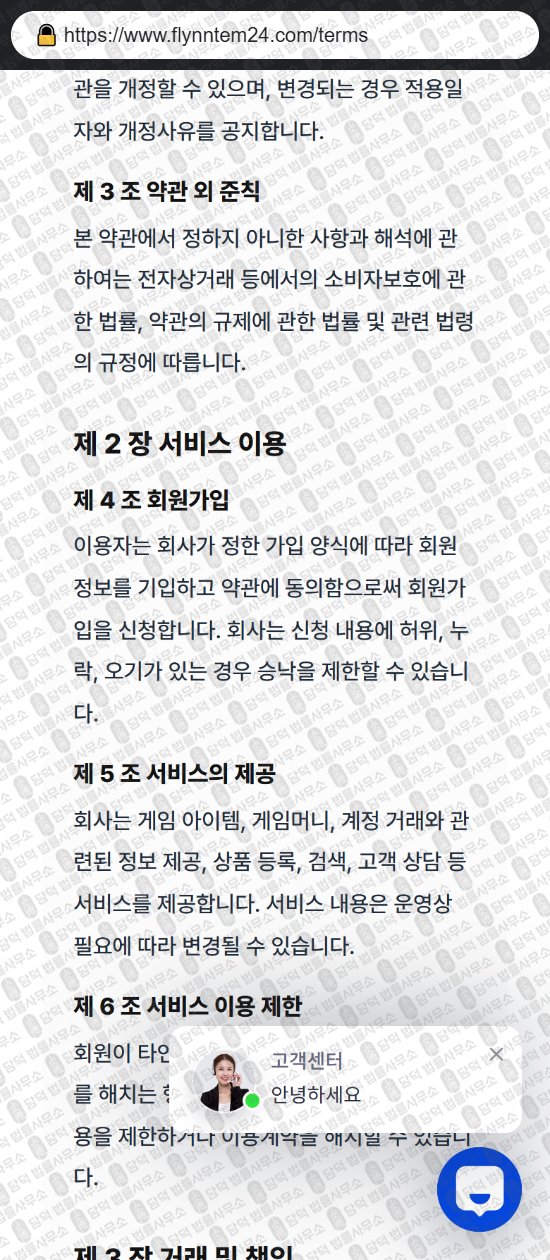 이 사진은 담덕법률사무소에서 캡쳐해둔 플린템(URL) 웹사이트 캡쳐 사진이며 URL은 flynntem24.com 입니다.