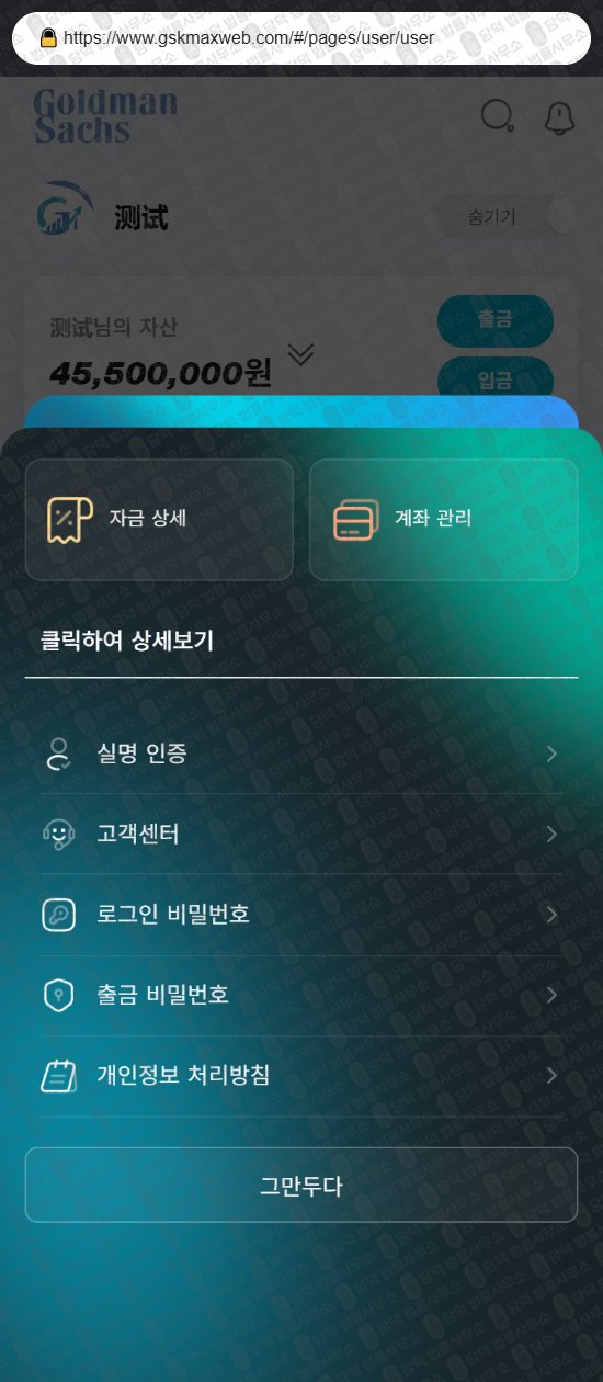 이 사진은 담덕법률사무소에서 캡쳐해둔 골드만삭스(GSKMax) 웹사이트 캡쳐 사진이며 URL은 gskmaxweb.com 입니다.