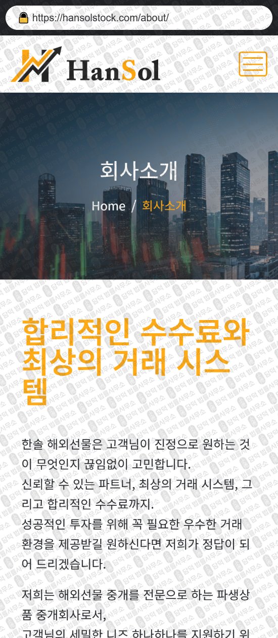 이 사진은 담덕법률사무소에서 캡쳐해둔 한솔(HANSOL) 웹사이트 캡쳐 사진이며 URL은 hansolstock.com 입니다.