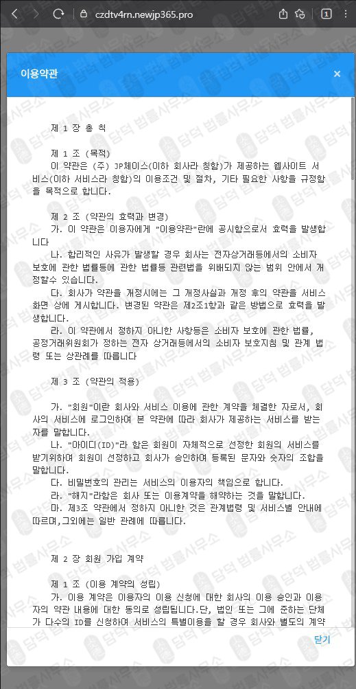이 사진은 담덕법률사무소에서 캡쳐해둔 모건(JP) 웹사이트 캡쳐 사진이며 URL은 newjp365.pro 입니다.