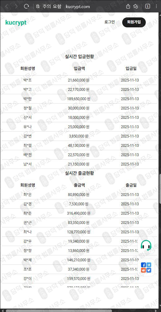이 사진은 담덕법률사무소에서 캡쳐해둔 쿠크립트(SNS) 웹사이트 캡쳐 사진이며 URL은 kucrypt.com 입니다.