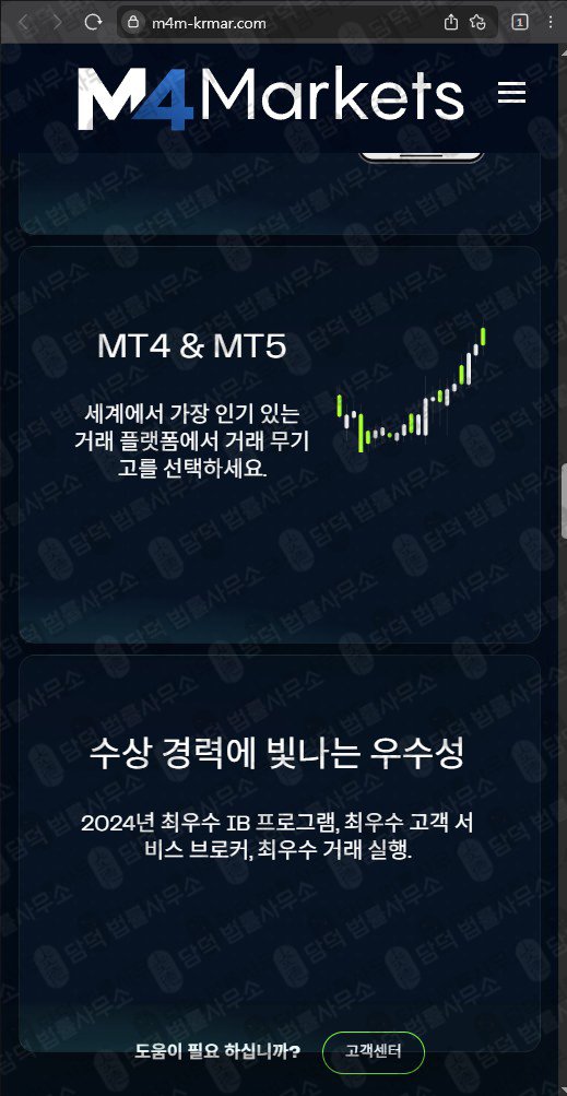 이 사진은 담덕법률사무소에서 캡쳐해둔 마켓(M4 Markets) 웹사이트 캡쳐 사진이며 URL은 m4m-krmar.com 입니다.