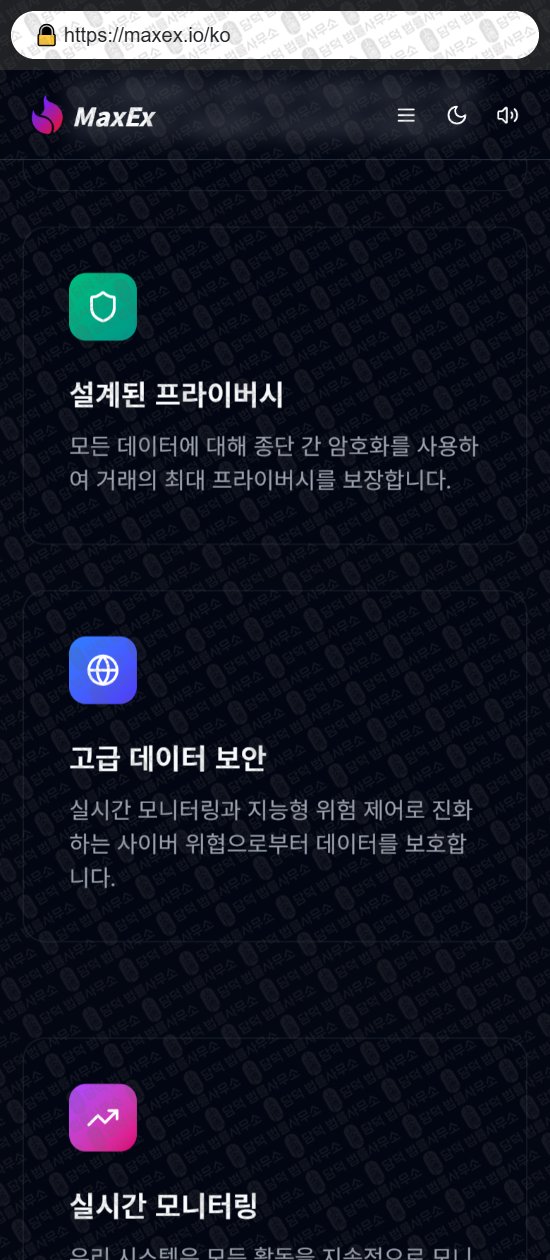 이 사진은 담덕법률사무소에서 캡쳐해둔 사칭(MaxEx) 웹사이트 캡쳐 사진이며 URL은 maxex.io 입니다.