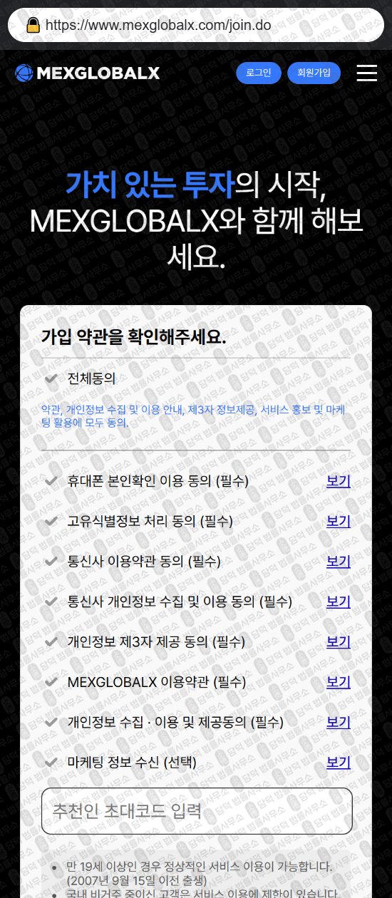 이 사진은 담덕법률사무소에서 캡쳐해둔 멕스글로벌엑스(MEXGLOBALX) 웹사이트 캡쳐 사진이며 URL은 mexglobalx.com 입니다.