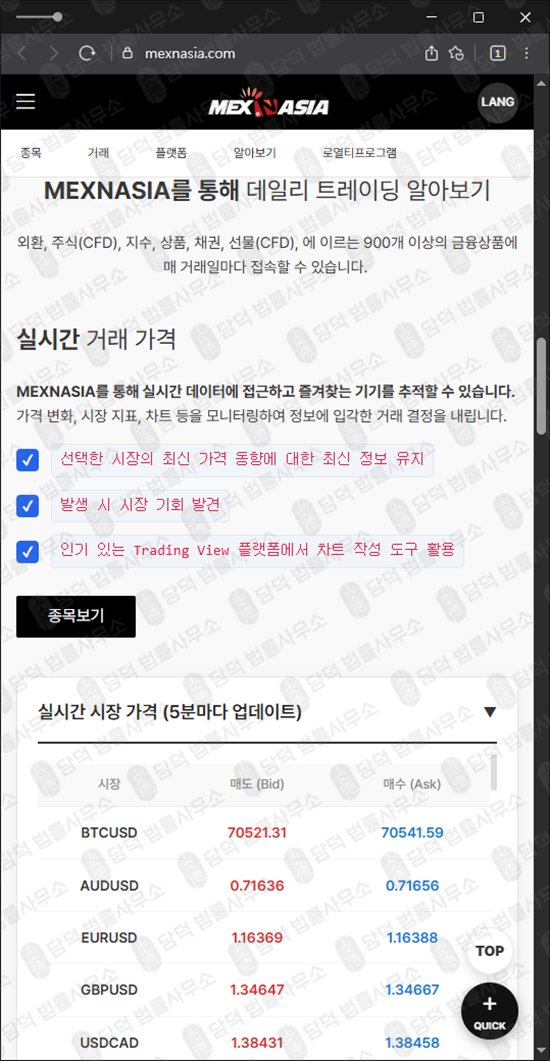 이 사진은 담덕법률사무소에서 캡쳐해둔 맥스앤아시아(MEXNASIA) 웹사이트 캡쳐 사진이며 URL은 mexnasia.com 입니다.