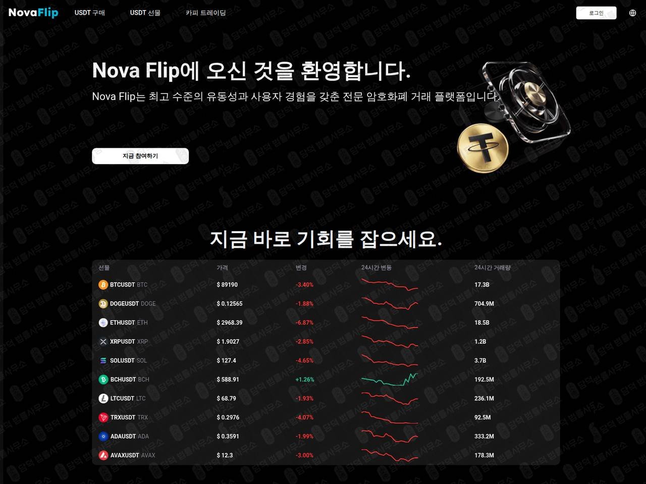 이 사진은 담덕법률사무소에서 캡쳐해둔 검증(Nova Flip) 웹사이트 캡쳐 사진이며 URL은 nftradebit.com 입니다.