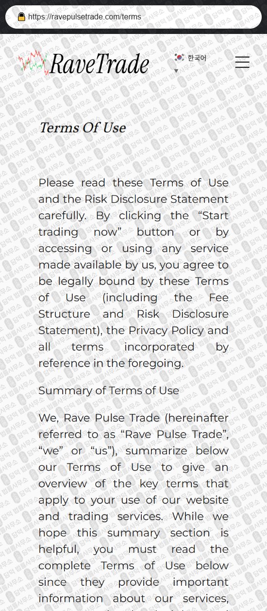 이 사진은 담덕법률사무소에서 캡쳐해둔 레이브(Rave Trading) 웹사이트 캡쳐 사진이며 URL은 ravepulsetrade.com 입니다.