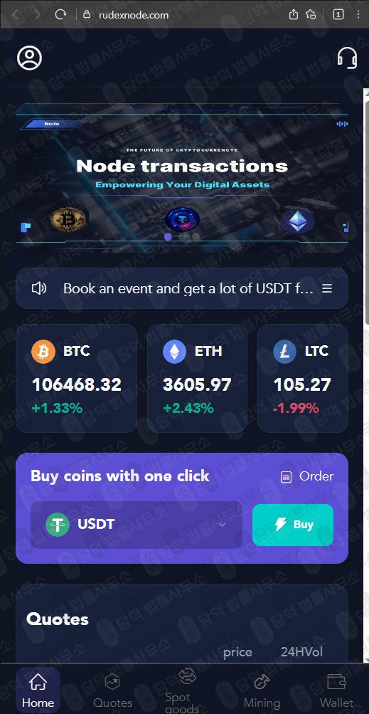 이 사진은 담덕법률사무소에서 캡쳐해둔 사칭(Node) 웹사이트 캡쳐 사진이며 URL은 rudexnode.com 입니다.