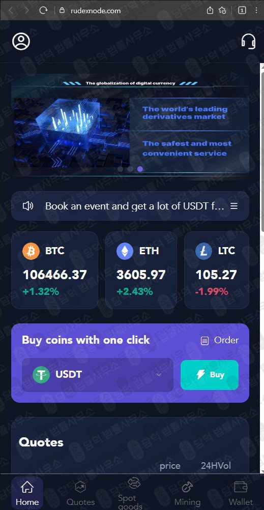 이 사진은 담덕법률사무소에서 캡쳐해둔 사칭(Node) 웹사이트 캡쳐 사진이며 URL은 rudexnode.com 입니다.