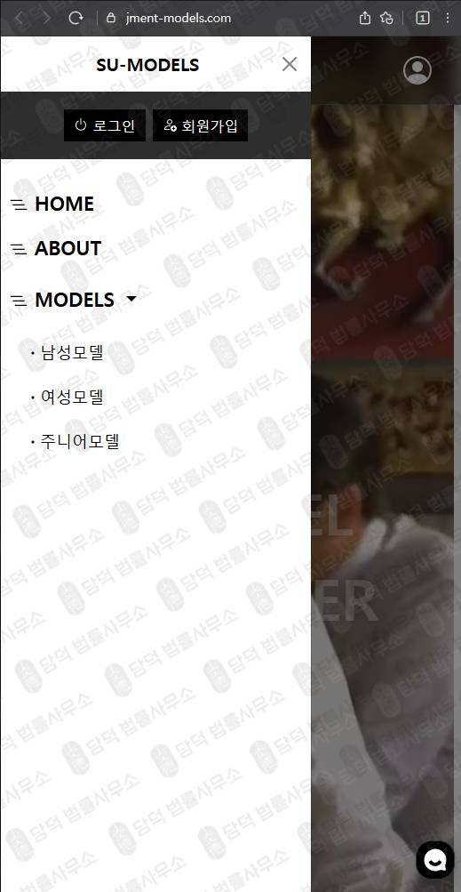이 사진은 담덕법률사무소에서 캡쳐해둔 모델에이전시사칭(SU-MODELS) 웹사이트 캡쳐 사진이며 URL은 jment-models.com 입니다.