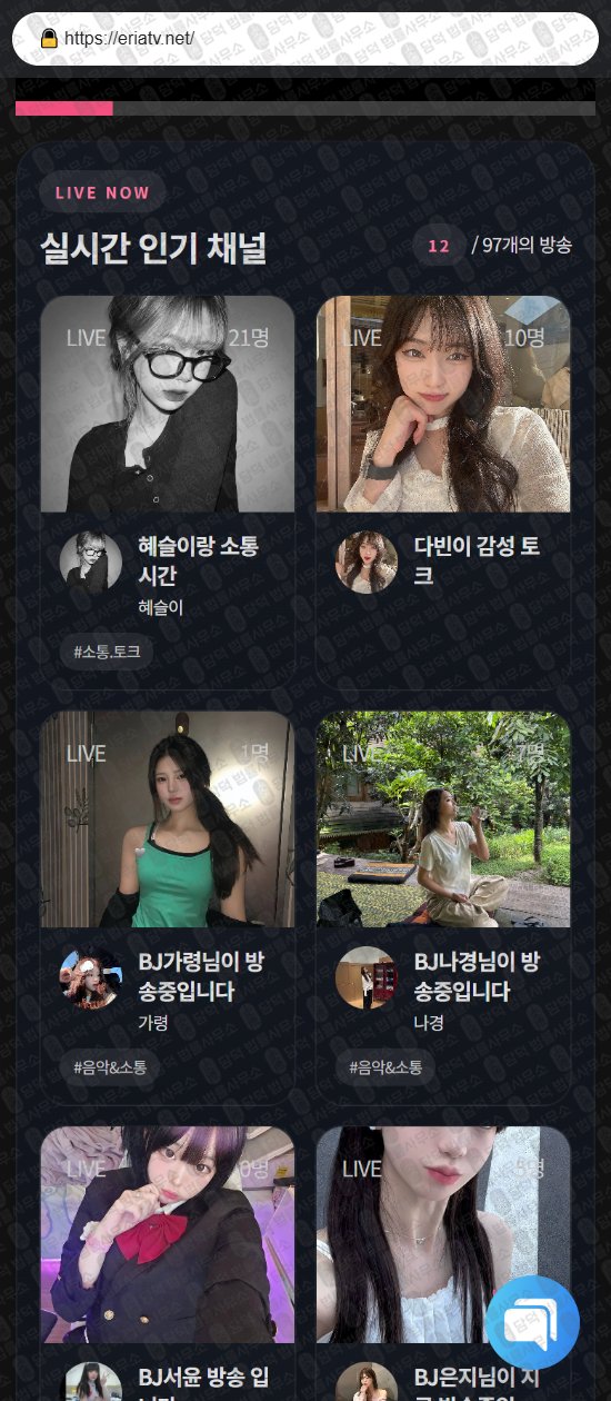 이 사진은 담덕법률사무소에서 캡쳐해둔 에리아(TV) 웹사이트 캡쳐 사진이며 URL은 eriatv.net 입니다.