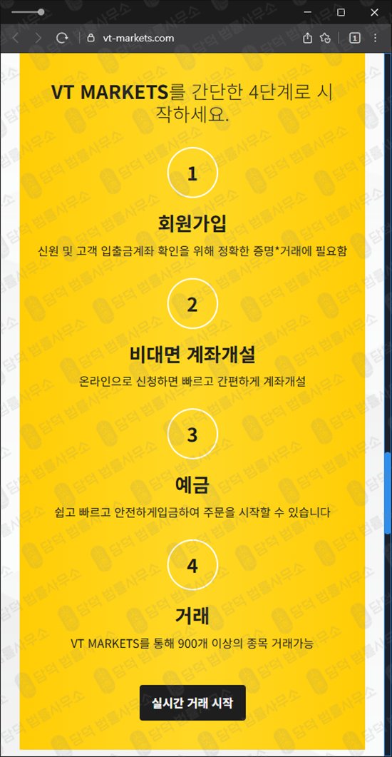 이 사진은 담덕법률사무소에서 캡쳐해둔 예방법(VT MARKETS) 웹사이트 캡쳐 사진이며 URL은 vt-markets.com 입니다.