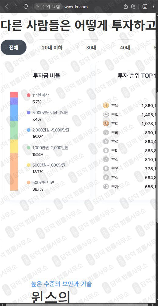 이 사진은 담덕법률사무소에서 캡쳐해둔 외환거래(WinsKR) 웹사이트 캡쳐 사진이며 URL은 wins-kr.com 입니다.